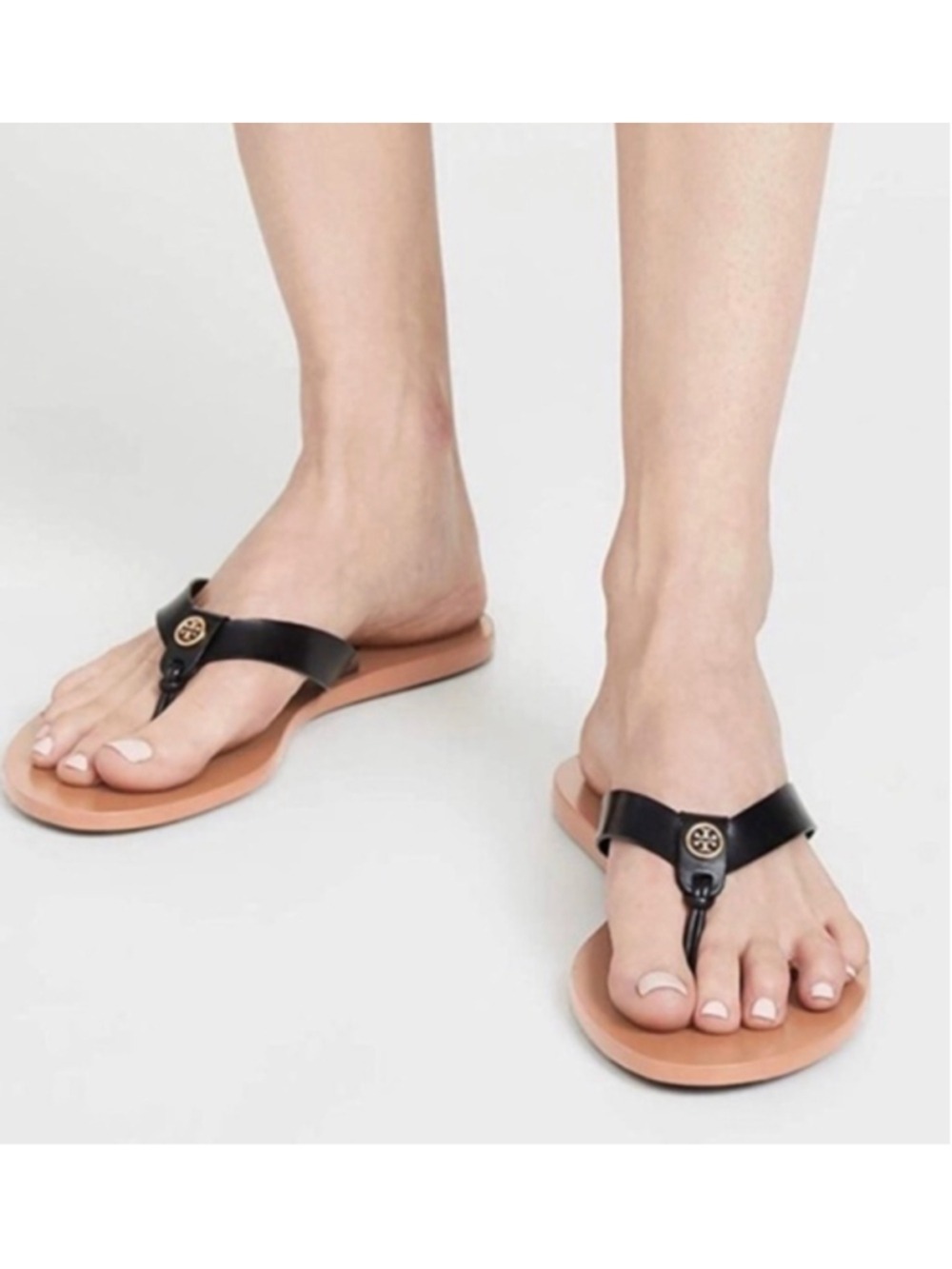 Tory Burch Manon thong sandal calf leather perfect black SLIDES SIZE8 M